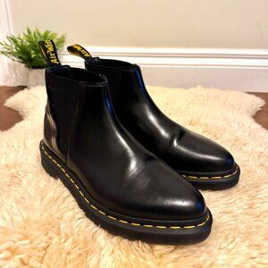 Dr. Martens Black Ankle Boots with Yellow Stitching